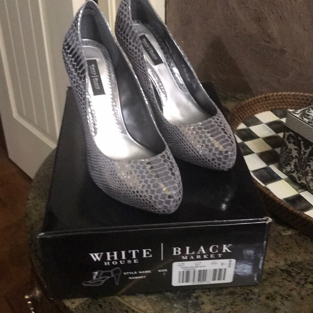 White house black market stunning silver heels